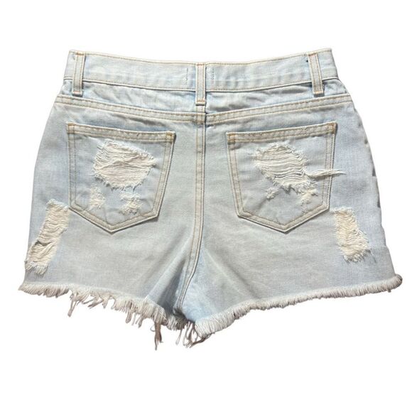 Brandy Melville Jean shorts light denim shredded distressed size 28 - Picture 2 of 12